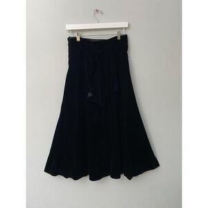 Vintage Scott McClintock 80s Black Velvet Midi Skirt 10 Bow Ruffle Whimsygoth